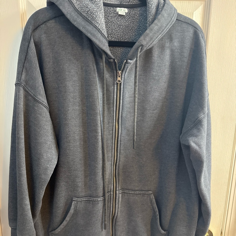 Aerie Zip Up Hoodie Womens Medium Gray Sweatshirt Relaxed Oversized Casual